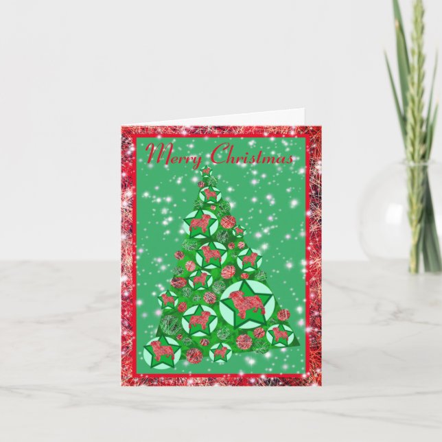 Pug Dog Christmas Star Tree on Cute Holiday Card (Front)
