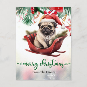 Pug Dog Christmas themed Postcard