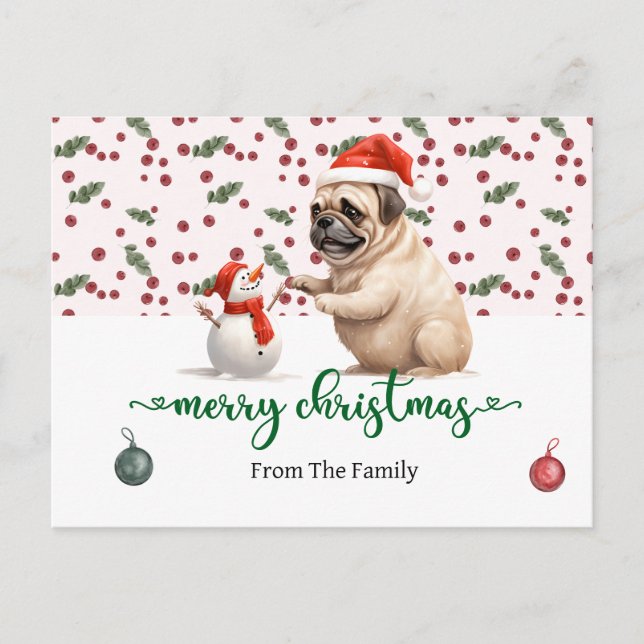 Pug Dog Christmas themed  Postcard (Front)