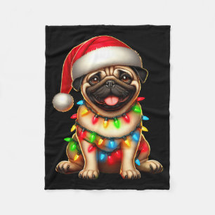 Pug Dog Christmas Tree Lights Santa Xmas Pajama Do Fleece Blanket