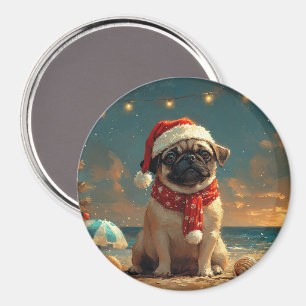 Pug Dog Christmas Vintage Beach Magnet