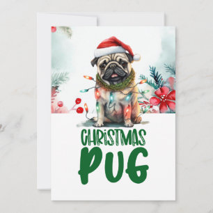 Pug Dog Christmas with Santa Hat Holiday Card