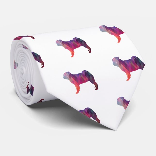 Pug Dog Colourful Geometric Pattern Silhouette Tie (Rolled)
