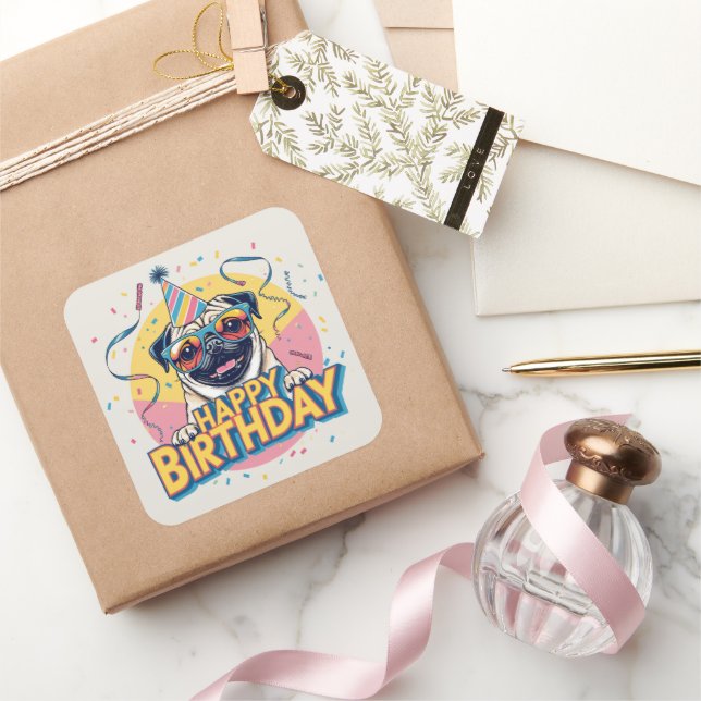 Pug Dog Colourful  Square Sticker (Gifting)