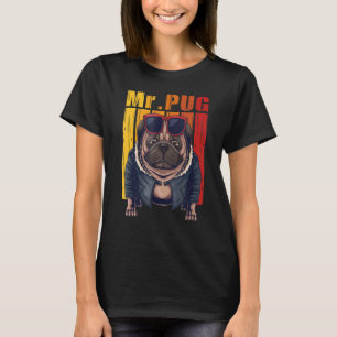 Pug Dog Cool Mr Pug Vintage Pug Glasses T-Shirt