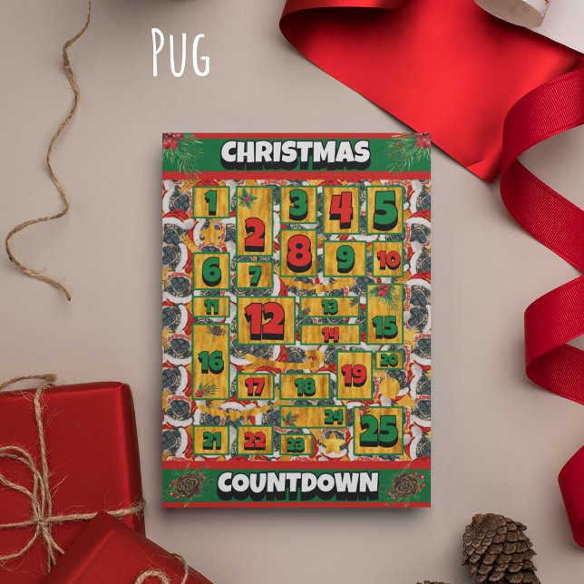 Pug Dog Countdown Christmas Advent Calendar  Holiday Card (Creator Uploaded)