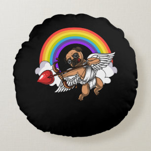 Pug Dog Cupid Valentines Day Cute Pet Round Pillow