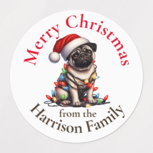 Pug dog Cute Pet Watercolor Christmas Wishes