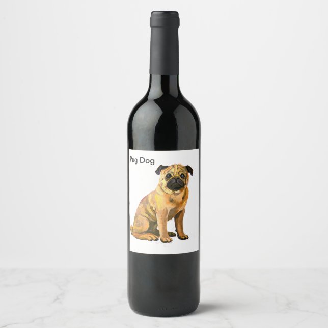 Pug Dog Cute Pet Wine Label (Front)