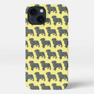 Pug Dog Cute Silhouette Grid Yellow iPhone 13 Case