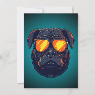 Pug Dog Cyberpunk Mecha Neon Sunglasses Gaming Bir Invitation