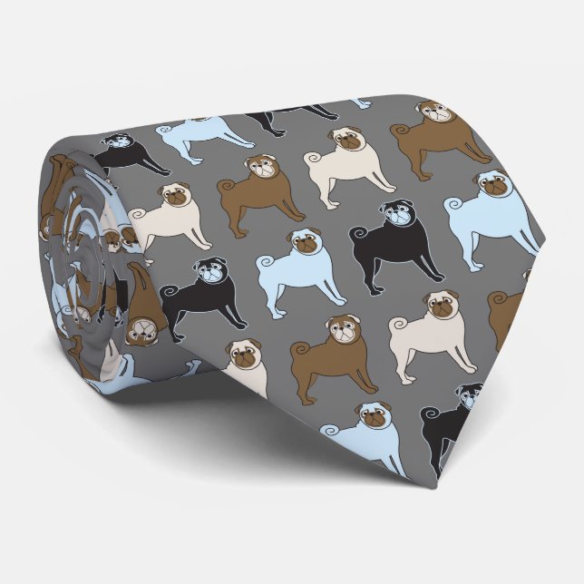 Pug Dog Doggy Puppy Cute Multi Coloured Pattern Tie (Rolled)