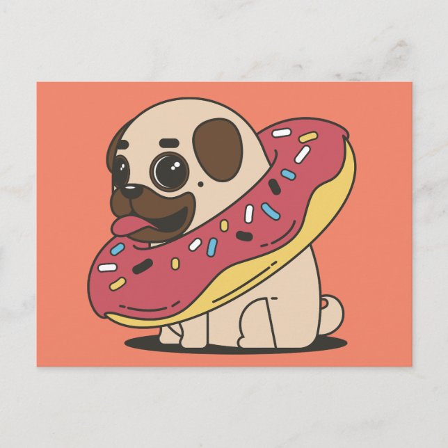 PUG DOG DONUT POSTCARDS (Front)
