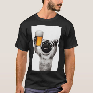 Pug Dog Drinking Beer, Funny Beer Humour T-Shirt