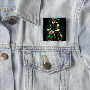 Pug Dog Driving Bike St. Patrick's Day 2 Inch Square Button