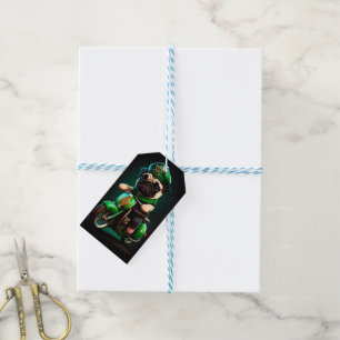 Pug Dog Driving Bike St. Patrick's Day Gift Tags