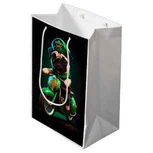 Pug Dog Driving Bike St. Patrick's Day Medium Gift Bag
