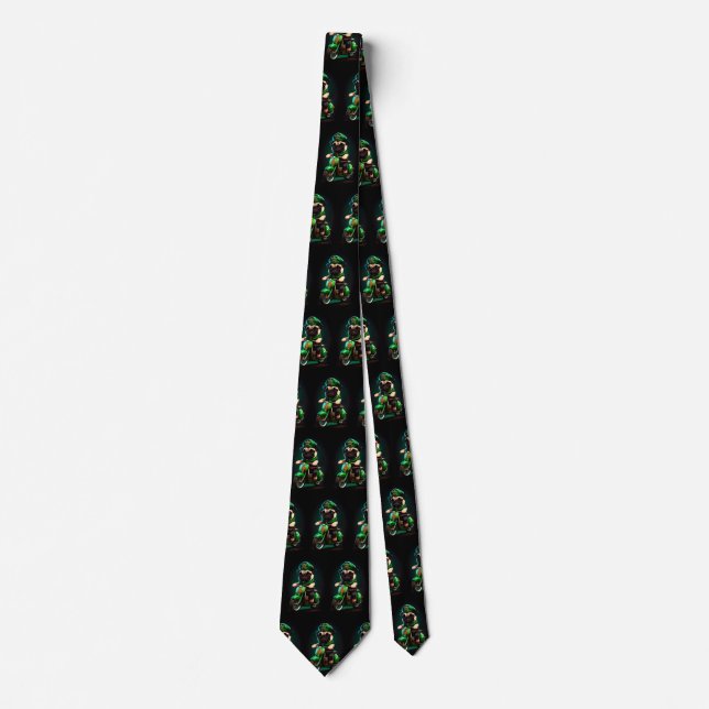 Pug Dog Driving Bike St. Patrick's Day Tie (Front)