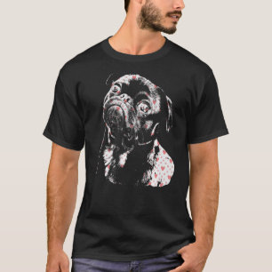 Pug Dog Face Minimalist Silhouette With Hearts T-Shirt