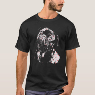 Pug  Dog Face Minimalist Silhouette With Hearts T-Shirt