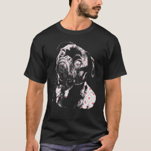 Pug Dog Face Minimalist Silhouette With Hearts T-Shirt