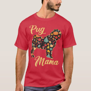Pug Dog Fall Pattern Pumpkin Autumn Leaves Dog Mom T-Shirt