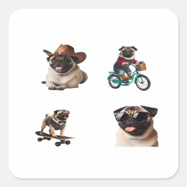 Pug Dog Funny 4 Pack Stickers (Front)