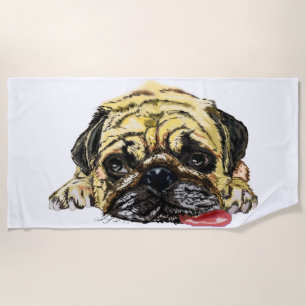 Pug Dog Funny Beach Towel - Your Colours