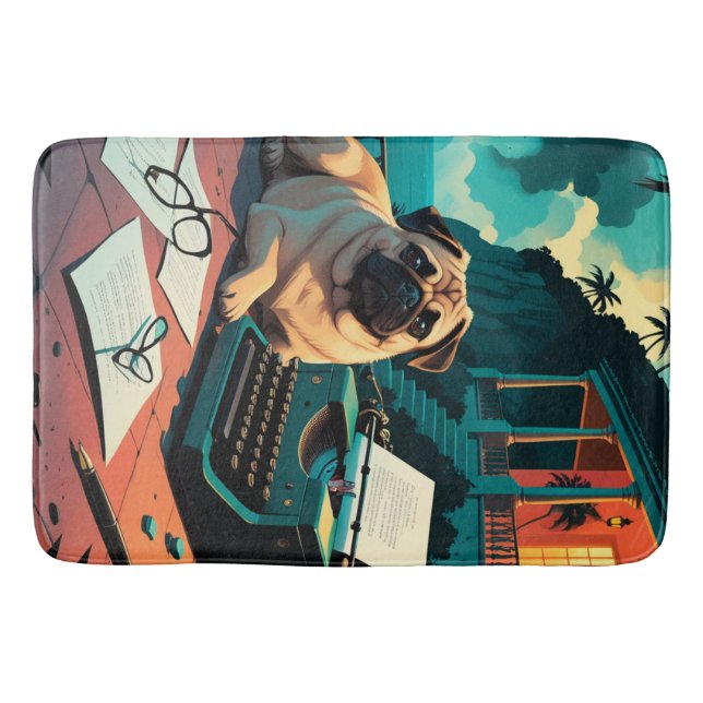 Pug Dog gentleman vintage  Bath Mat (Front)