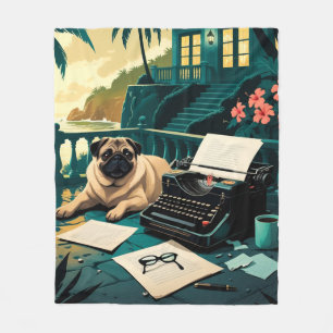 Pug Dog gentleman vintage  Fleece Blanket