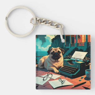 Pug Dog gentleman vintage Keychain