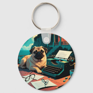Pug Dog gentleman vintage  Keychain