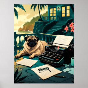 Pug Dog gentleman vintage Poster