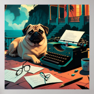 Pug Dog gentleman vintage  Poster