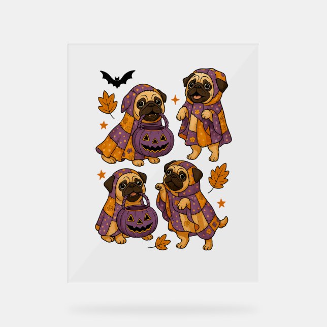 Pug Dog Ghost Halloween Spooky Acrylic Sign (Front)