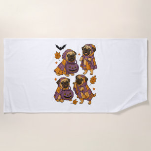 Pug Dog Ghost Halloween Spooky Beach Towel