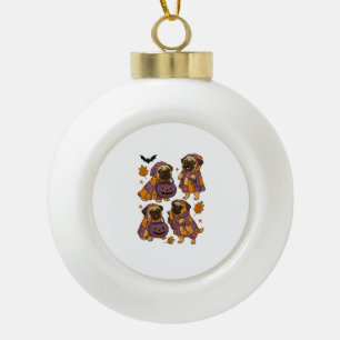 Pug Dog Ghost Halloween Spooky Ceramic Ball Christmas Ornament