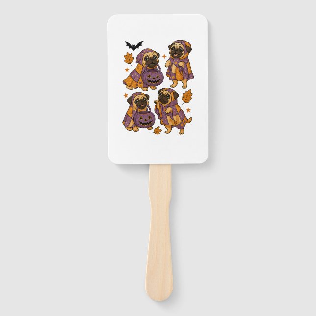 Pug Dog Ghost Halloween Spooky Hand Fan (Front)