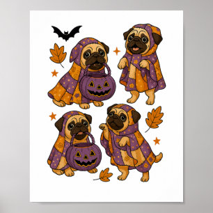 Pug Dog Ghost Halloween Spooky Poster