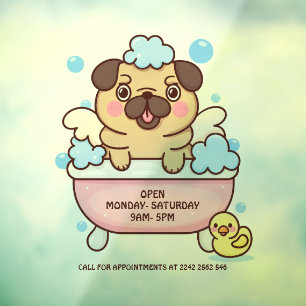 Pug Dog Grooming Salon  Window Cling