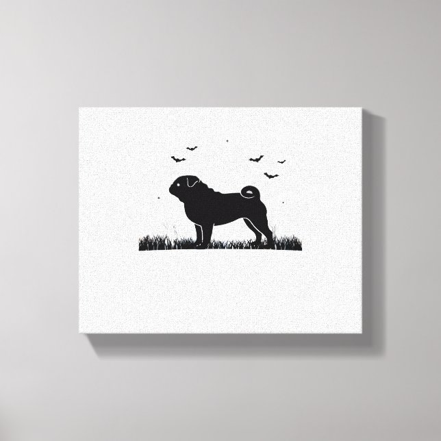 Pug Dog – Halloween Moon Silhouette Classic T-Shir Canvas Print (Front)