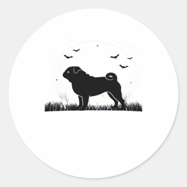 Pug Dog � Halloween Moon Silhouette Classic T-Shir Classic Round Sticker (Front)