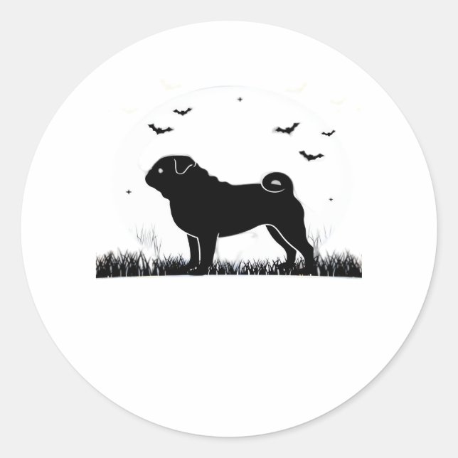 Pug Dog – Halloween Moon Silhouette Classic T-Shir Classic Round Sticker (Front)