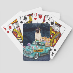 Pug Dog Halloween Truck Scary Night Playing Cards