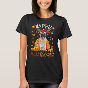 Pug Dog Happy Hallothanksmas Halloween Thanksgivin T-Shirt