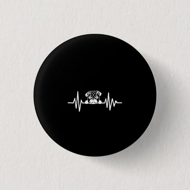Pug Dog Heartbeat | Cute Pug Face 1 Inch Round Button (Front)