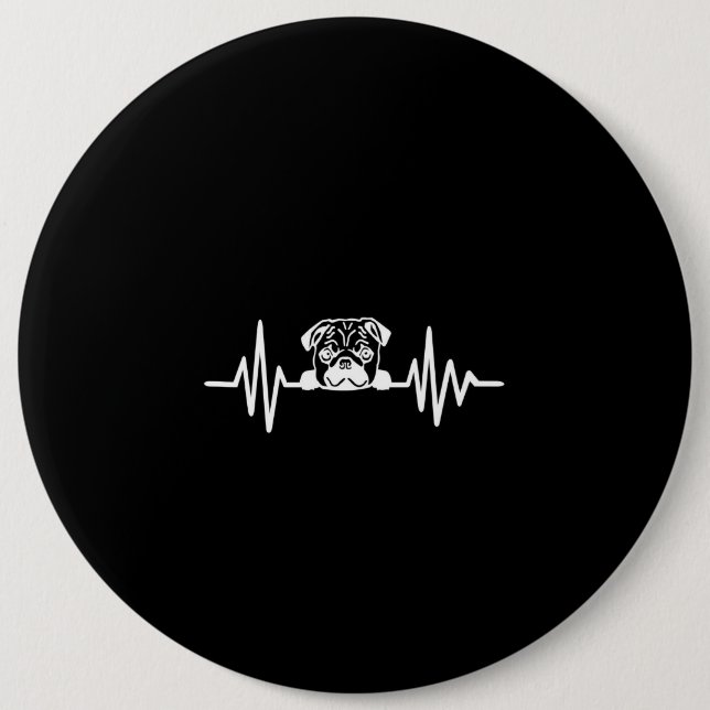 Pug Dog Heartbeat | Cute Pug Face 6 Inch Round Button (Front)