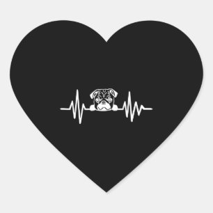 Pug Dog Heartbeat Cute Pug Face Heart Sticker