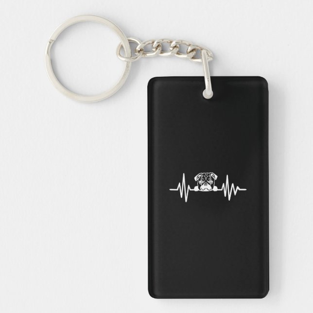 Pug Dog Heartbeat | Cute Pug Face Keychain (Front)