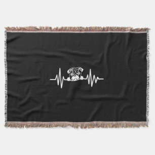 Pug Dog Heartbeat   Cute Pug Face Throw Blanket